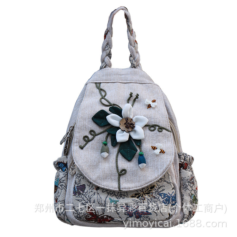 Pastoral Style Fresh Style Women's Shoulder Bag Double-Layer Casual Canvas Dual-Use Chest Bag Travel All-Match Small Backpack