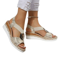 Plus Size Women's Sandals Metal Buckle Decorative Hemp Rope Wedge Light Bottom Fish-toe Sandals