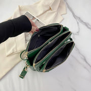 Retro Three-Layer Leather Crossbody Bag Multi-Compartment Handbag Small Square Bag