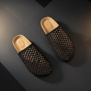 2025 Summer Internet Celebrity New Style Cut Out Woven Sandals Women's Thick-Soled Round-Toe Half-Slippers Slip-On Mules