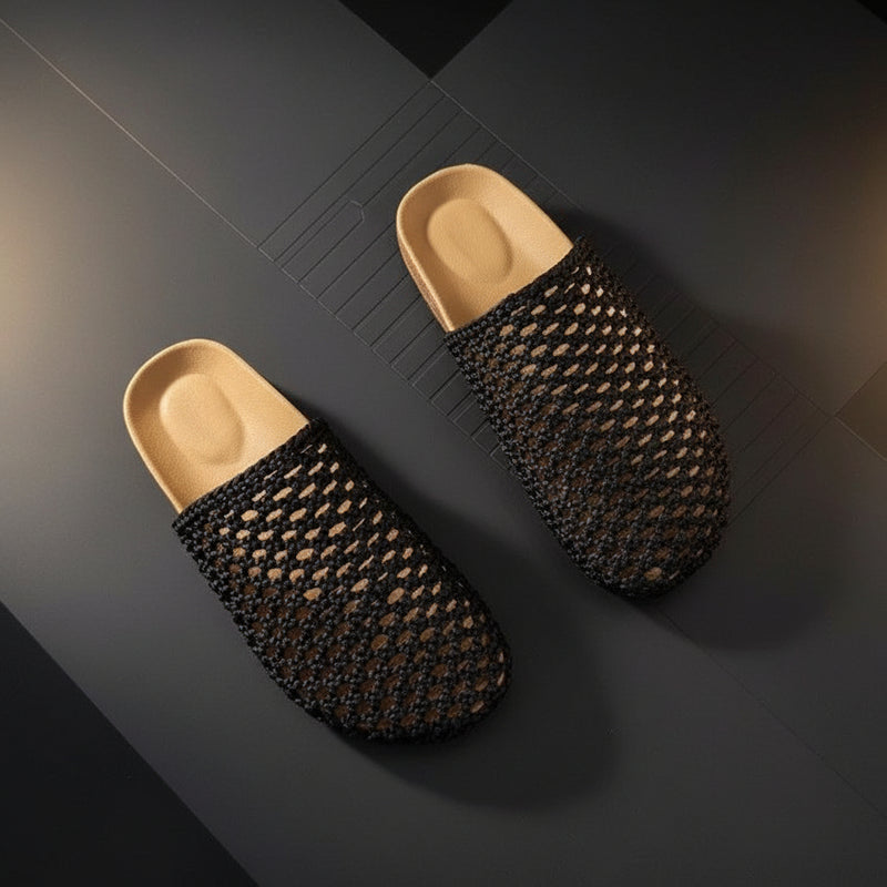 2025 Summer Internet Celebrity New Style Cut Out Woven Sandals Women's Thick-Soled Round-Toe Half-Slippers Slip-On Mules