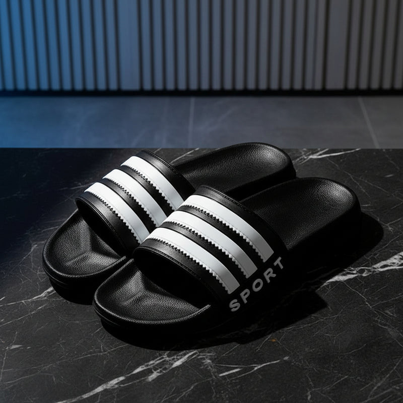 Black And White Striped Bathroom Slippers Indoor Non-slip Thick Bottom Mute Sandals And Slippers Home Men And Women Leisure Slippers