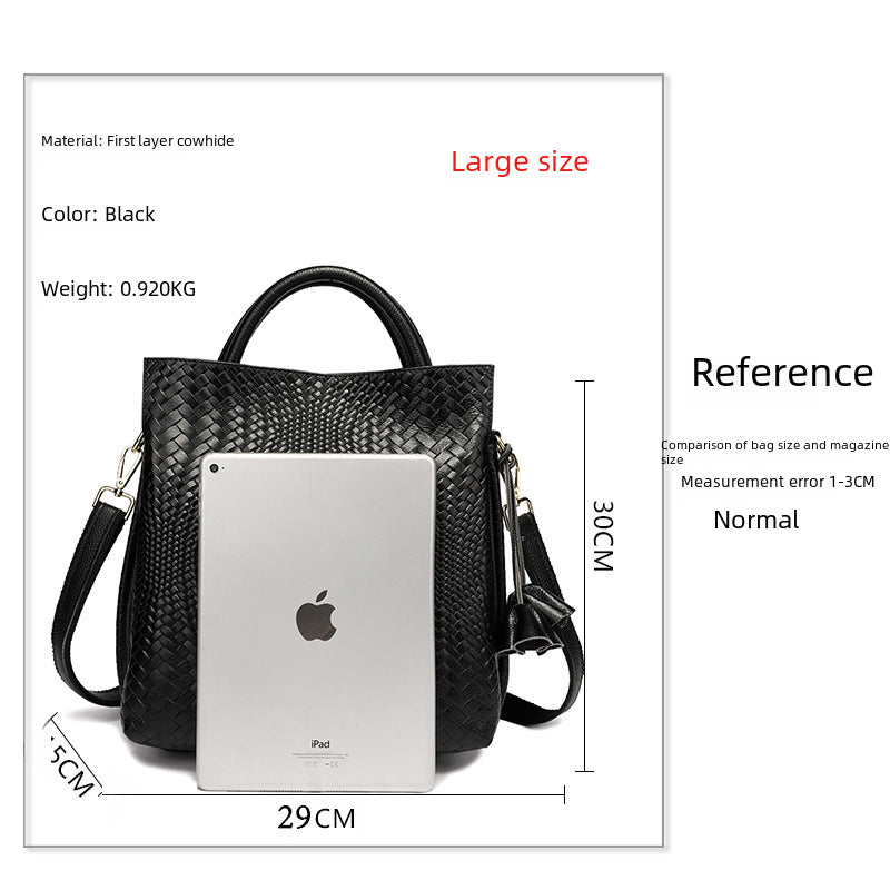 Genuine Leather Women's Bag New Arrival Large Capacity Handbag Women's Elegant Hand Carrying Shoulder Woven Pattern Women's Bag