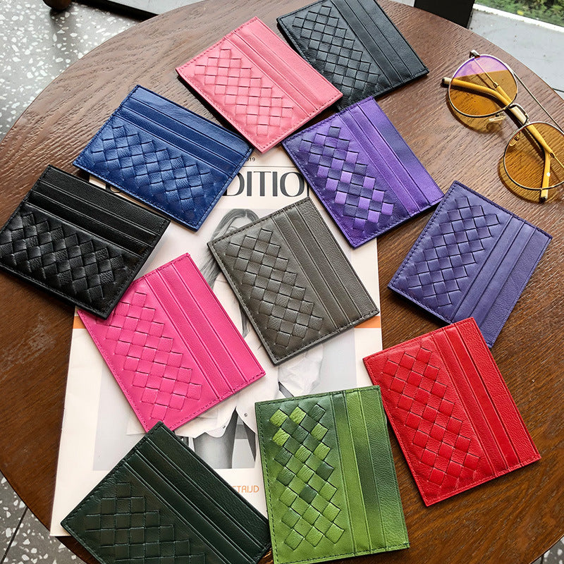 Sheepskin Card Bag Women&#039;s One-piece Multi-card 2022 New Braided Card Clip Ultra-thin Card Cover Compact One-piece Generation Hair