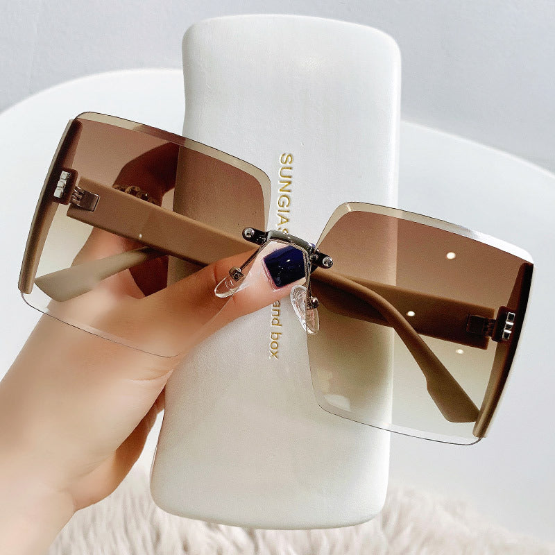 New Big Brand Square Sunglasses Women's Sunglasses High-end Ins Fashion Rimless Cut Edge Sunglasses