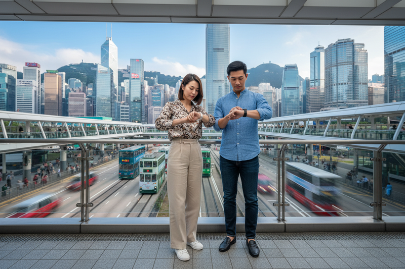 Hong Kong woman and man with smartwatches