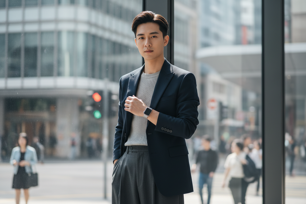 Joven Elegante de Hong Kong con reloj inteligente