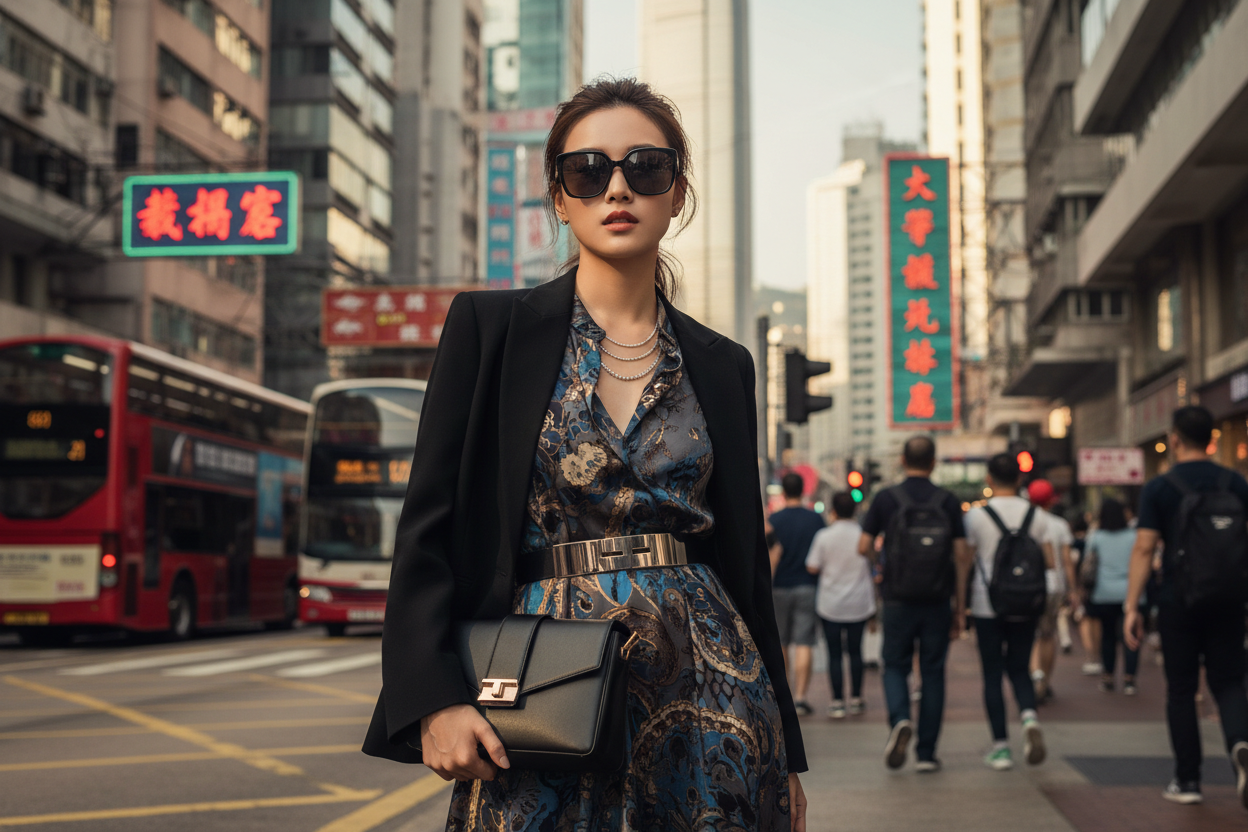 Joven muchacha  de hong kong con lentes oscuros