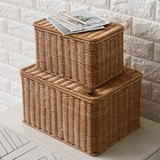 European-style Storage Box Bedroom Clothes Organizer With Lid Rattan Woven Storage Basket Wardrobe Storage Basket With Lid
