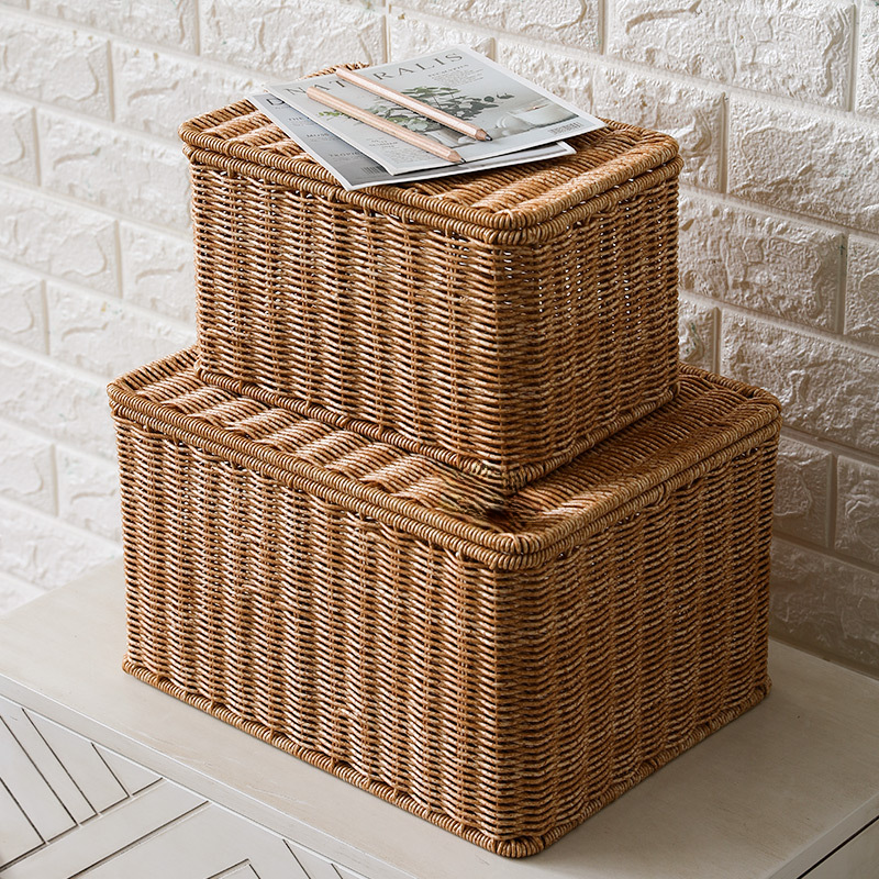European-style Storage Box Bedroom Clothes Organizer With Lid Rattan Woven Storage Basket Wardrobe Storage Basket With Lid