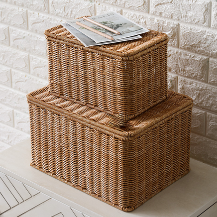 European-style Storage Box Bedroom Clothes Organizer With Lid Rattan Woven Storage Basket Wardrobe Storage Basket With Lid