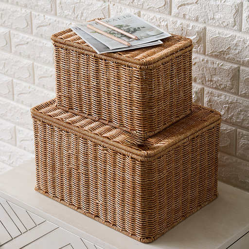 European-style Storage Box Bedroom Clothes Organizer With Lid Rattan Woven Storage Basket Wardrobe Storage Basket With Lid