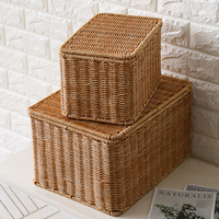 European-style Storage Box Bedroom Clothes Organizer With Lid Rattan Woven Storage Basket Wardrobe Storage Basket With Lid